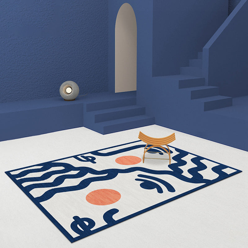 BowLift | Blue Face Pattern Carpet Polyester Modern Carpet Washable Non-Slip Pet-Friendly Carpet for the Living Room