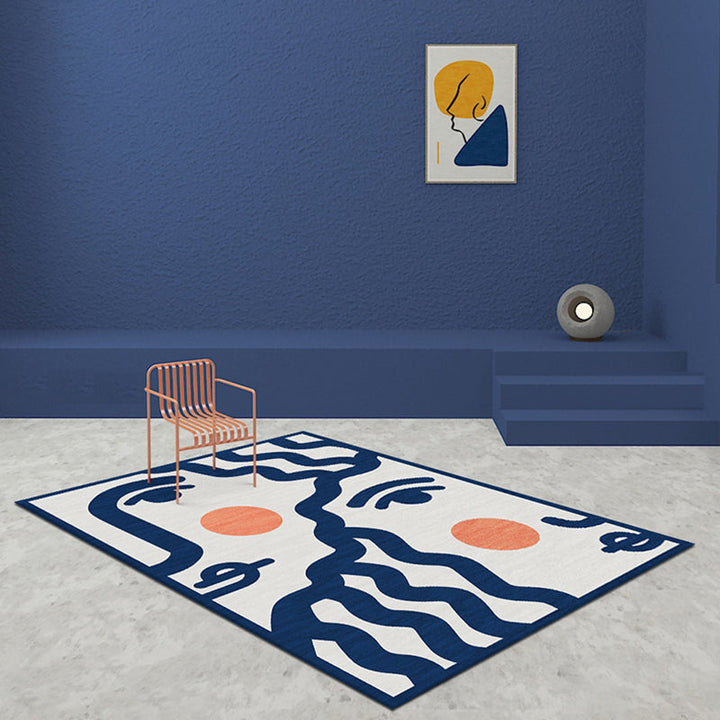 BowLift | Blue Face Pattern Carpet Polyester Modern Carpet Washable Non-Slip Pet-Friendly Carpet for the Living Room