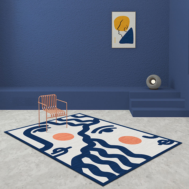 BowLift | Blue Face Pattern Carpet Polyester Modern Carpet Washable Non-Slip Pet-Friendly Carpet for the Living Room