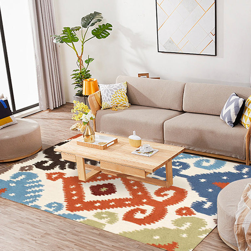 Retro Azulejo Pattern Carpet Multicolored Polyester Carpet Washable Pet-friendly Non-slip Carpet for the Living Room | Bowlift