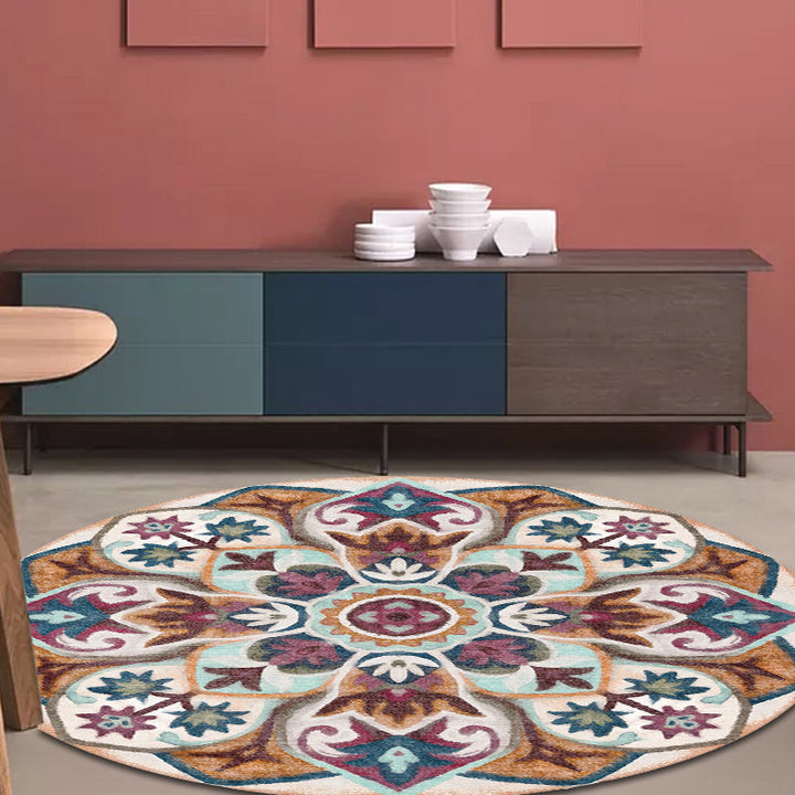 Stylish tribal floral pattern rug Multicolored Moroccan rug Polyester Pet-friendly non-slip backing Washable rug for the living room | Bowlift