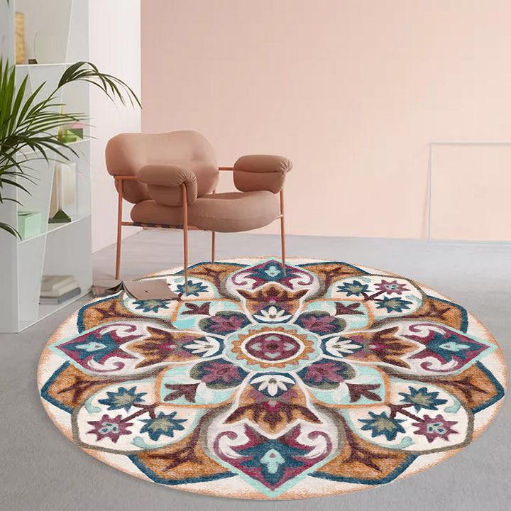 BowLift | Stylish Tribal Flower Pattern Rug Multicolored Moroccan Rug Polyester Pet Friendly Non-Slip Back Washable Rug for the Living Room