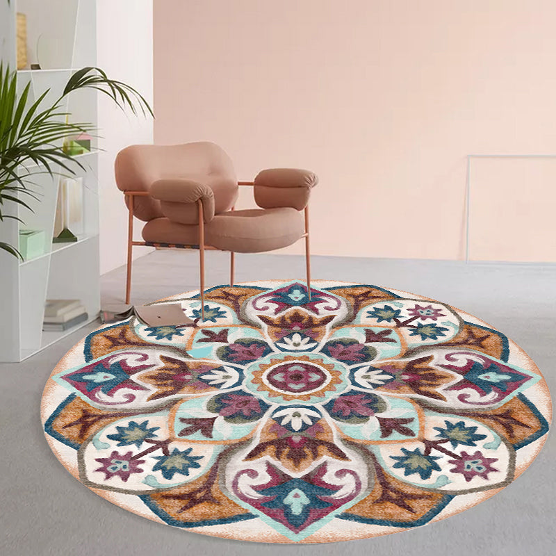 BowLift | Stylish Tribal Flower Pattern Rug Multicolored Moroccan Rug Polyester Pet Friendly Non-Slip Back Washable Rug for the Living Room