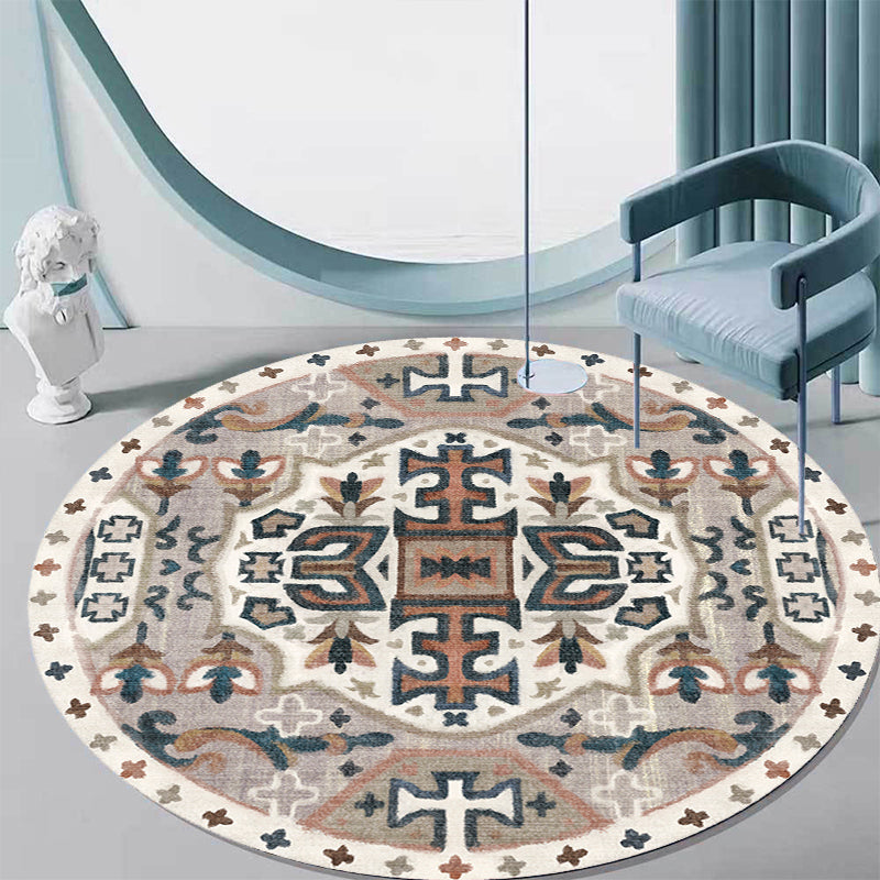 BowLift | Stylish Tribal Flower Pattern Rug Multicolored Moroccan Rug Polyester Pet Friendly Non-Slip Back Washable Rug for the Living Room
