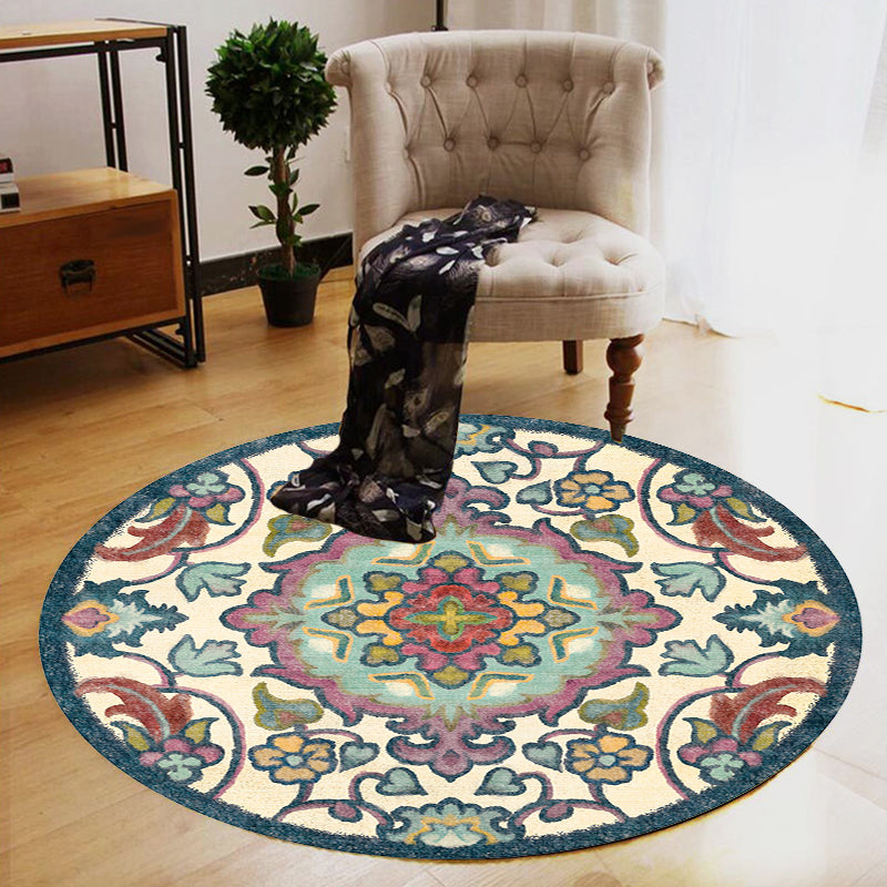 Stylish tribal floral pattern rug Multicolored Moroccan rug Polyester Pet-friendly non-slip backing Washable rug for the living room | Bowlift