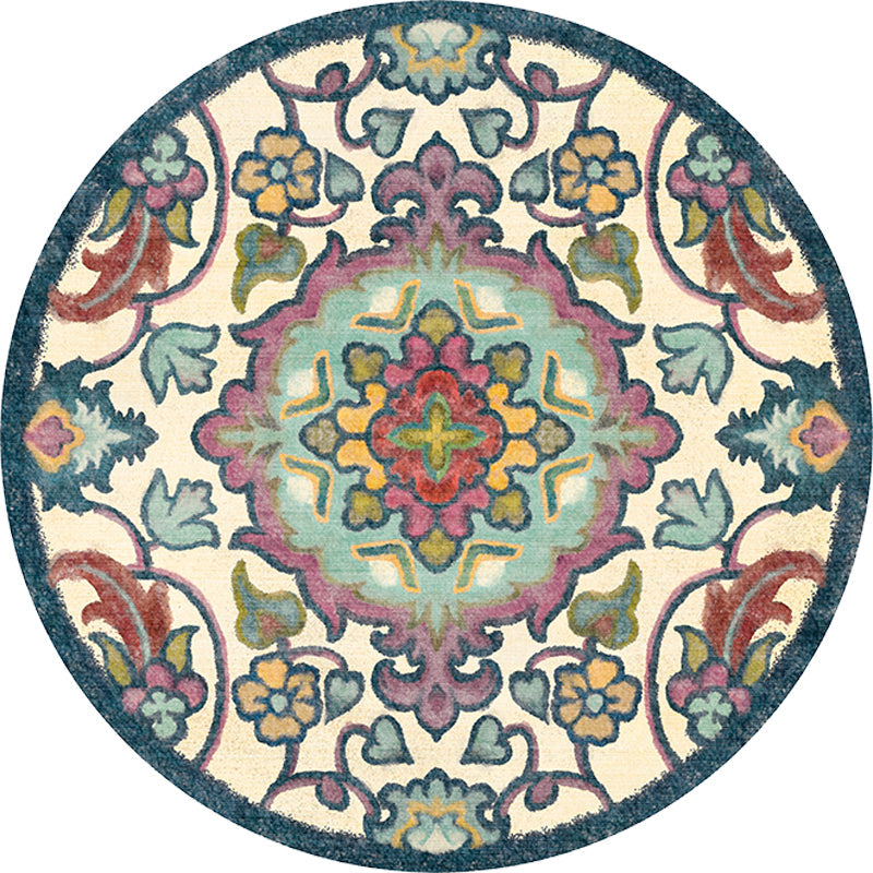BowLift | Stylish Tribal Flower Pattern Rug Multicolored Moroccan Rug Polyester Pet Friendly Non-Slip Back Washable Rug for the Living Room