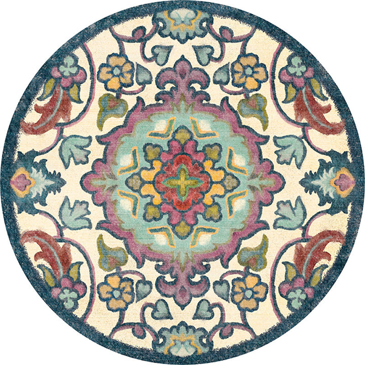 Stylish tribal floral pattern rug Multicolored Moroccan rug Polyester Pet-friendly non-slip backing Washable rug for the living room | Bowlift