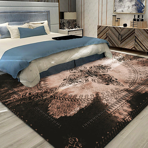 BowLift | Moroccan Azulejo Pattern Carpet Black Multicolor Polyester Carpet Washable Pet Friendly Non-Slip Carpet for Living Room
