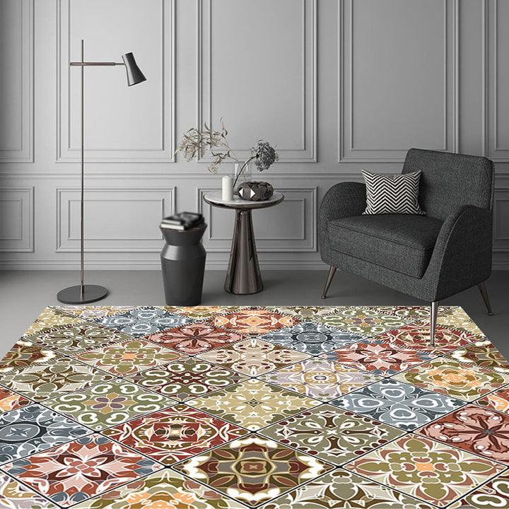 BowLift | Moroccan Azulejo Pattern Carpet Black Multicolor Polyester Carpet Washable Pet Friendly Non-Slip Carpet for Living Room