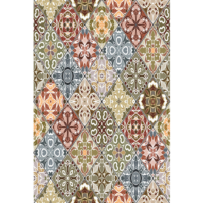 BowLift | Moroccan Azulejo Pattern Carpet Black Multicolor Polyester Carpet Washable Pet Friendly Non-Slip Carpet for Living Room