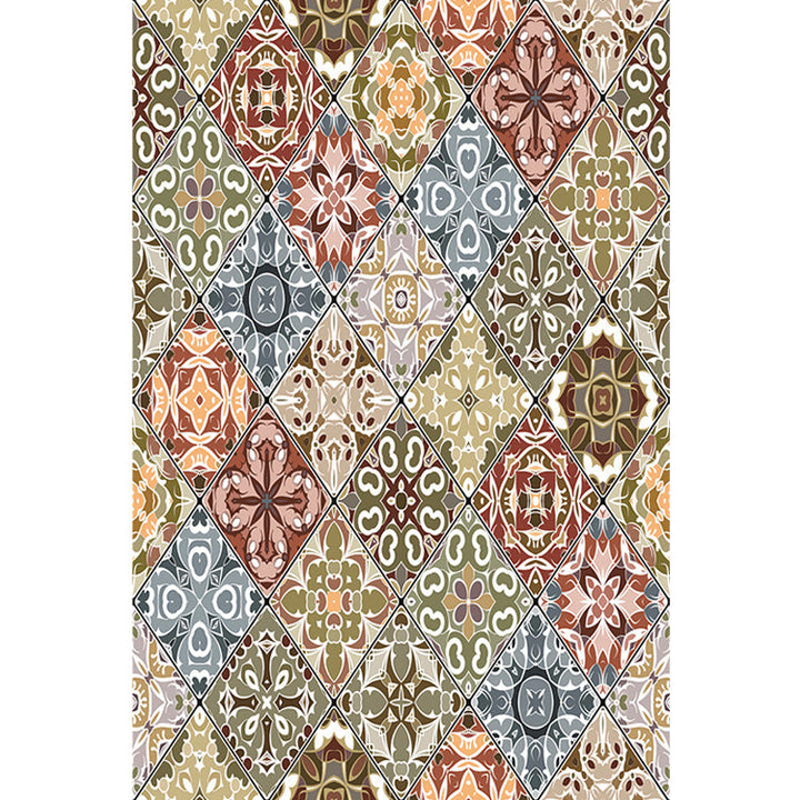BowLift | Moroccan Azulejo Pattern Carpet Black Multicolor Polyester Carpet Washable Pet Friendly Non-Slip Carpet for Living Room
