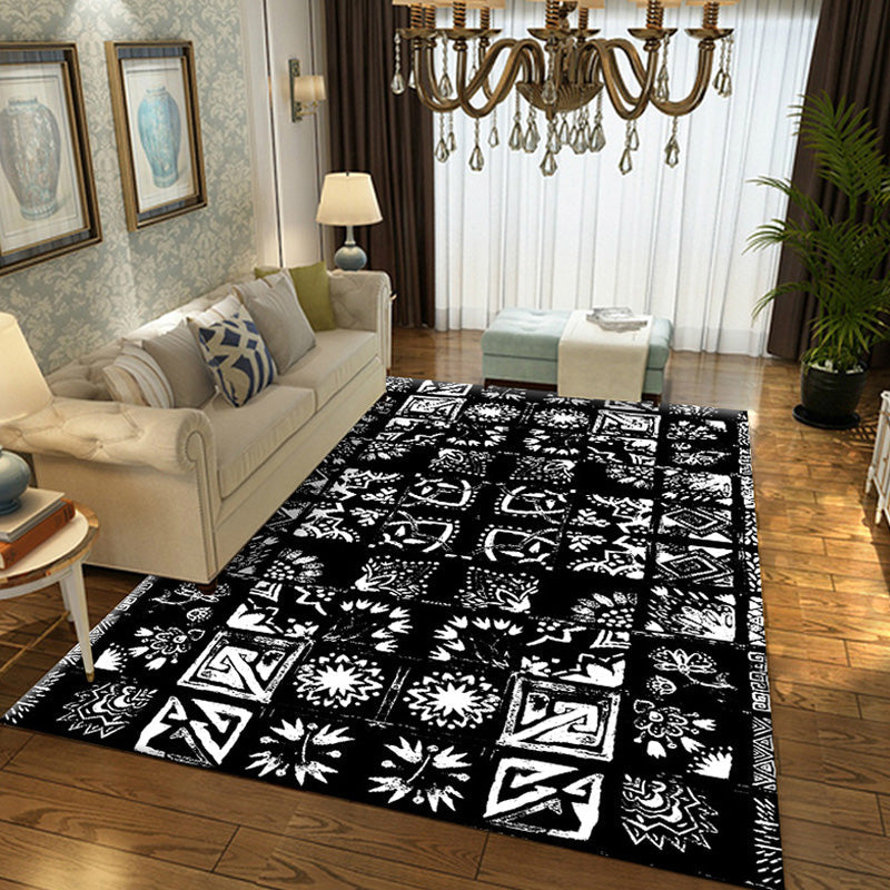 Moroccan azulejo pattern rug Multicolored polyester rug washable pet-friendly non-slip area rug for the living room | Bowlift