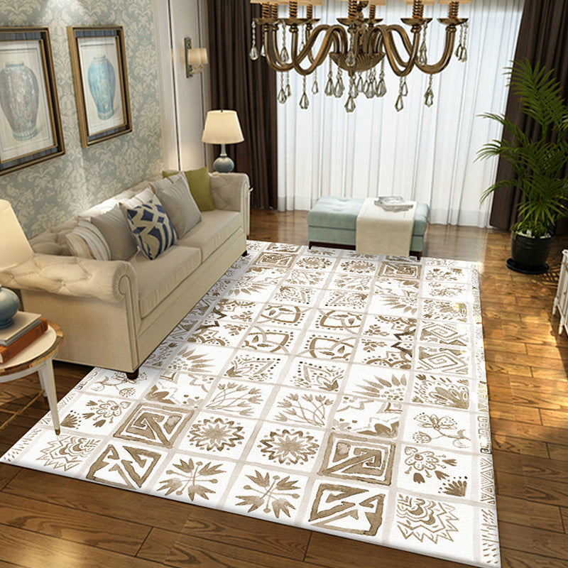 Moroccan azulejo pattern rug Multicolored polyester rug washable pet-friendly non-slip area rug for the living room | Bowlift