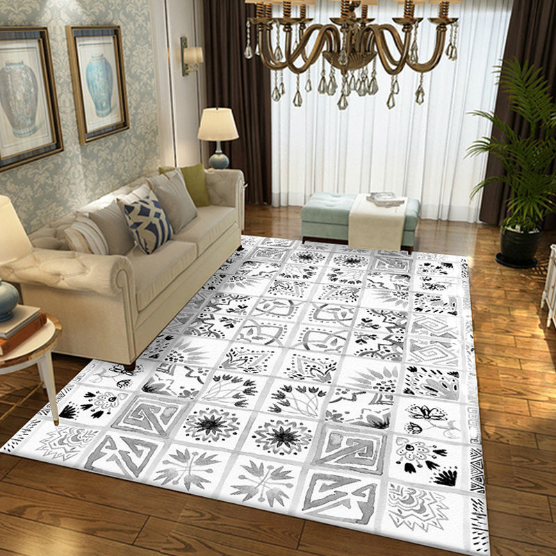 BowLift | Moroccan Azulejo Pattern Carpet Multicolor Polyester Carpet Washable Pet Friendly Non-Slip Area Rug for Living Room