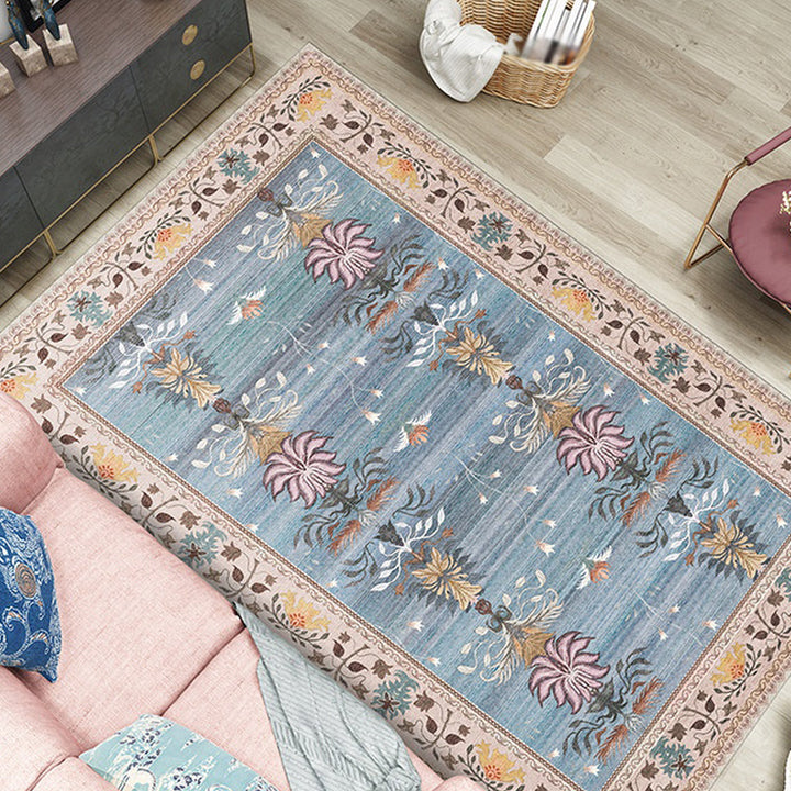BowLift | Pink Shabby Chic Carpet Polyester Tribal Floral Pattern Carpet Pet-Friendly Washable Non-Slip Back Carpet for Decoration