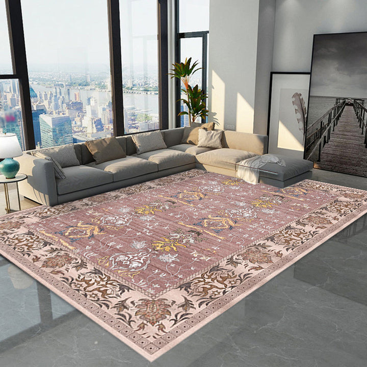 BowLift | Pink Shabby Chic Carpet Polyester Tribal Floral Pattern Carpet Pet-Friendly Washable Non-Slip Back Carpet for Decoration