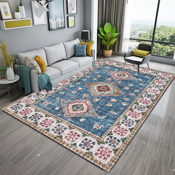 BowLift | Pink Shabby Chic Carpet Polyester Tribal Floral Pattern Carpet Pet-Friendly Washable Non-Slip Back Carpet for Decoration