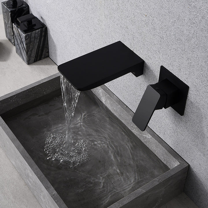 Creative wall type waterfall faucet all copper black wash basin cold and hot embedded basin concealed faucet