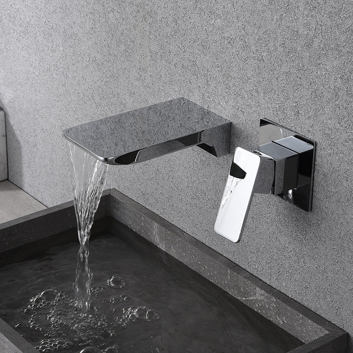 Creative wall type waterfall faucet all copper black wash basin cold and hot embedded basin concealed faucet
