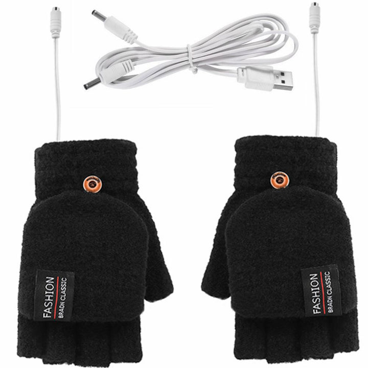 Winter half finger gloves monochrome flip winter wool warm half gray open finger gloves for men and women USB heating
