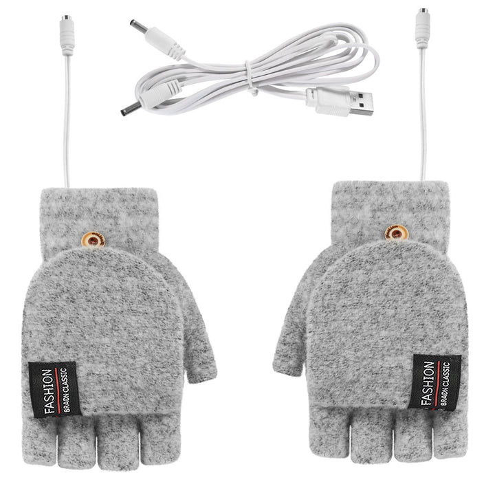 Winter half finger gloves monochrome flip winter wool warm half gray open finger gloves for men and women USB heating