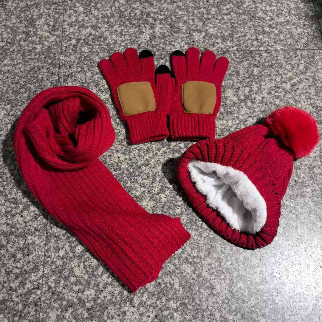 BowLift 丨 Men and Women Winter Knitted Hat Scarf Touch Screen Gloves 3 Piece Set