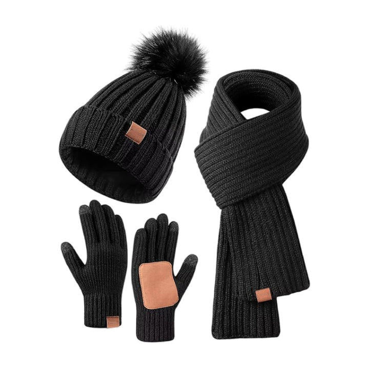 BowLift 丨 Men and Women Winter Knitted Hat Scarf Touch Screen Gloves 3 Piece Set