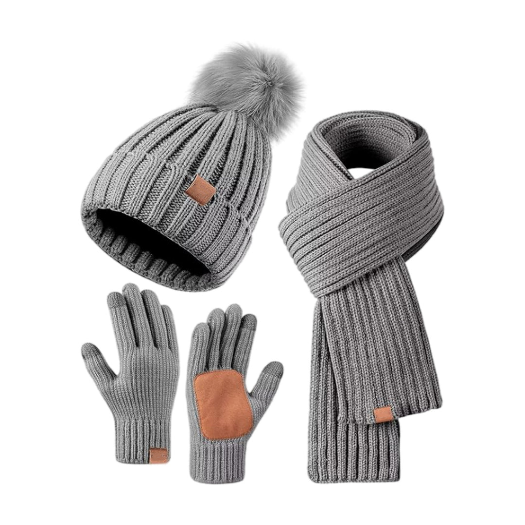 BowLift 丨 Men and Women Winter Knitted Hat Scarf Touch Screen Gloves 3 Piece Set
