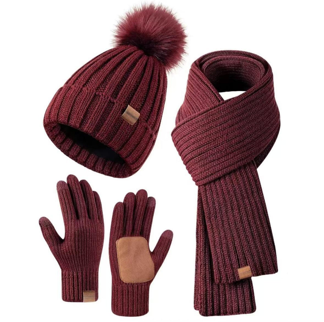 BowLift 丨 Men and Women Winter Knitted Hat Scarf Touch Screen Gloves 3 Piece Set