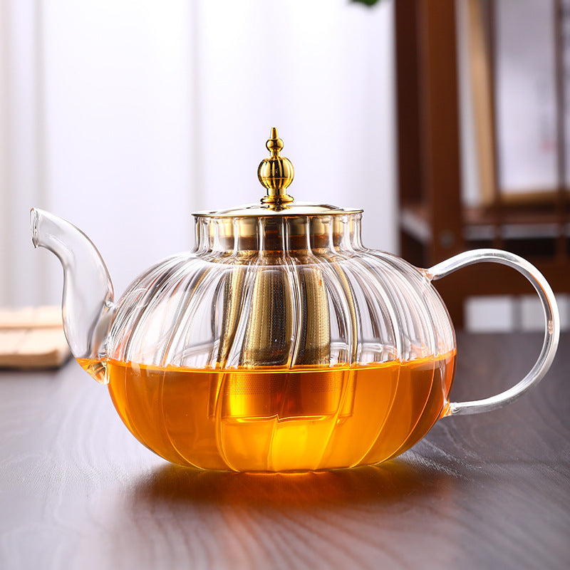BowLift 丨Tea water separation stainless steel glass striped teapot