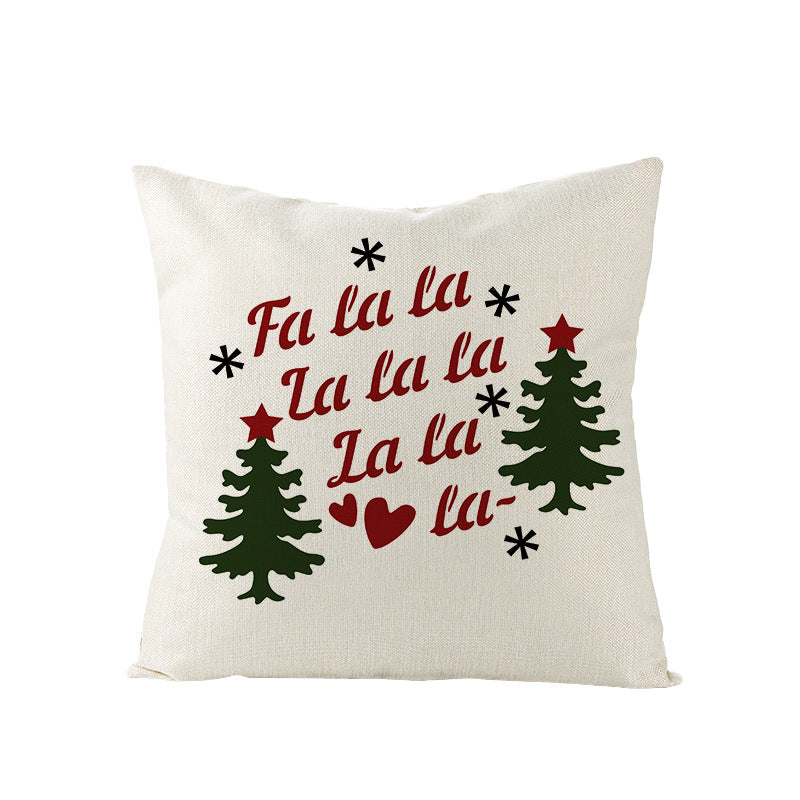 Festive Linen-Texture Decorative Throw Pillow Cover with Sleigh Rides Graphic