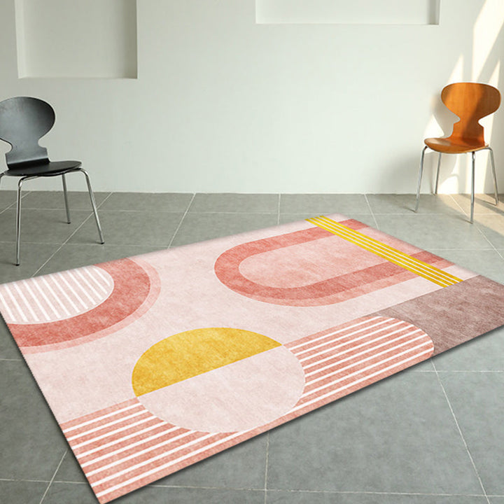 BowLift | Stylish Orange Modernist Carpet Polyester Geometric Pattern Carpet Washable Pet-Friendly Non-Slip Carpet for the Living Room