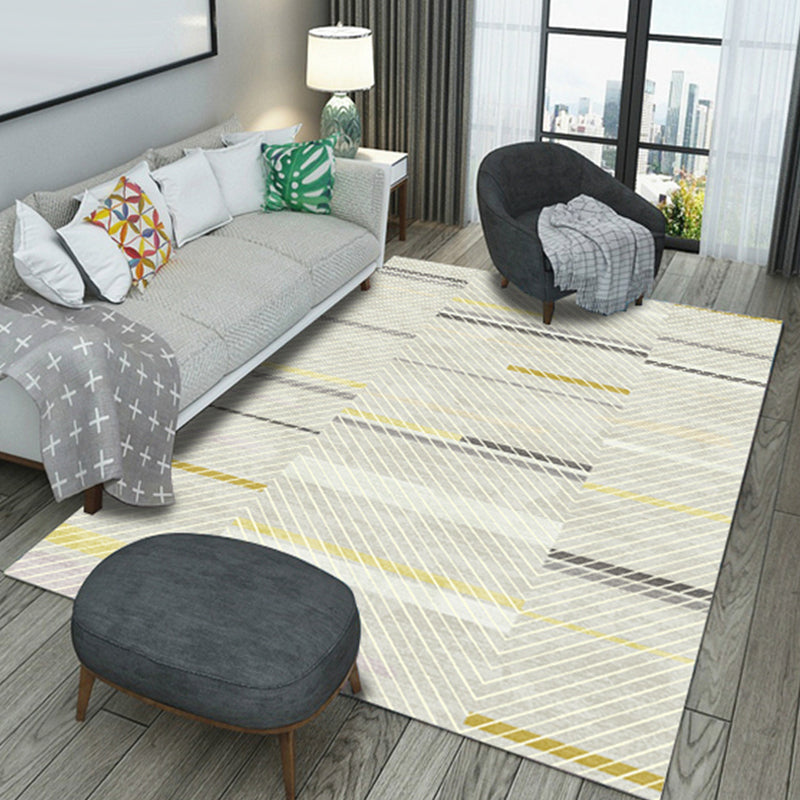 Gray striped carpet Polyester Modern carpet Washable Non-slip Pet-friendly carpet for the living room | Bowlift