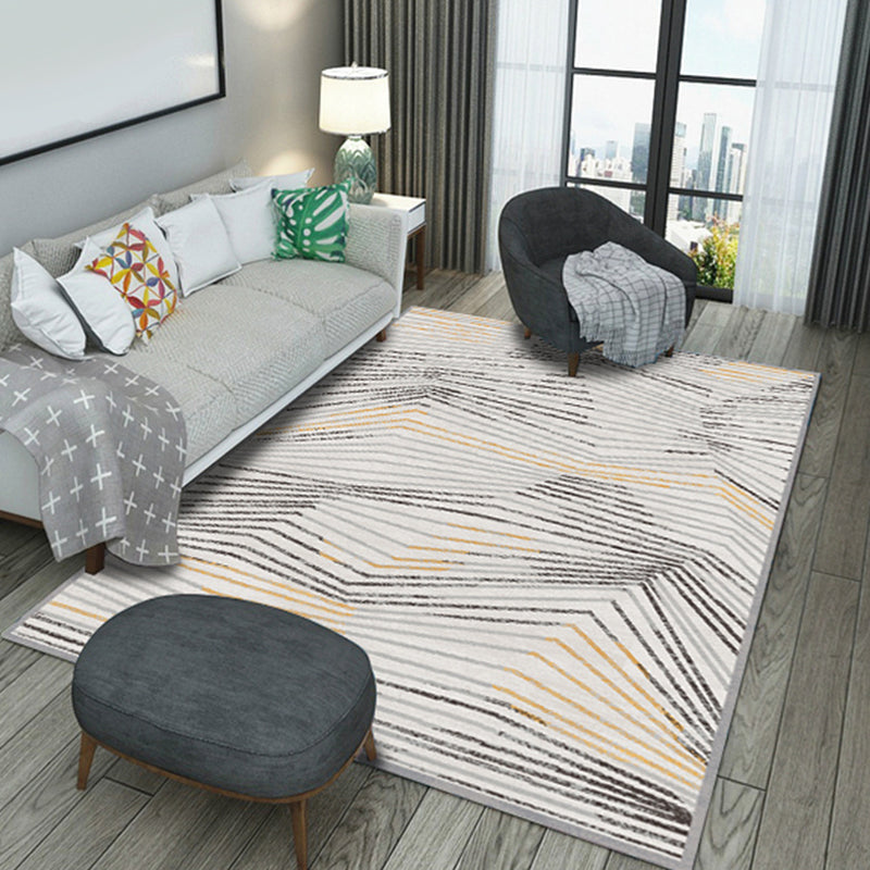 Gray striped carpet Polyester Modern carpet Washable Non-slip Pet-friendly carpet for the living room | Bowlift