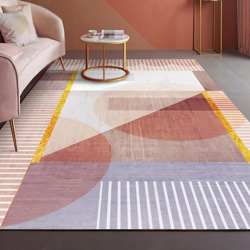 BowLift | Modernist Geometric Pattern Rug with Strips Multicolor Polyester Rug Non-Slip Back Washable Pet Friendly Carpet for Home