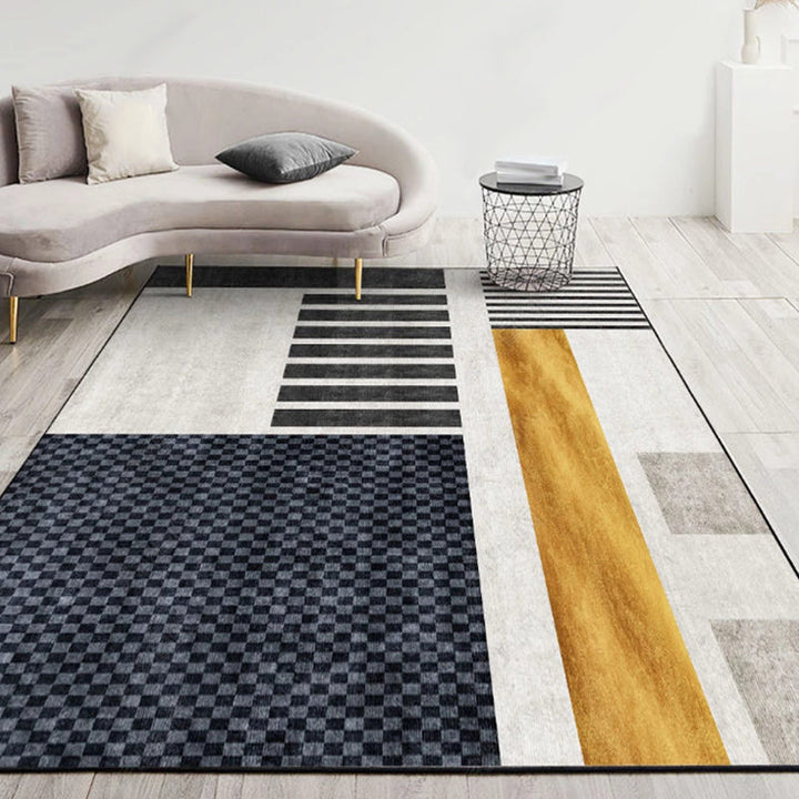 BowLift | Modernist Geometric Pattern Rug with Strips Multicolor Polyester Rug Non-Slip Back Washable Pet Friendly Carpet for Home