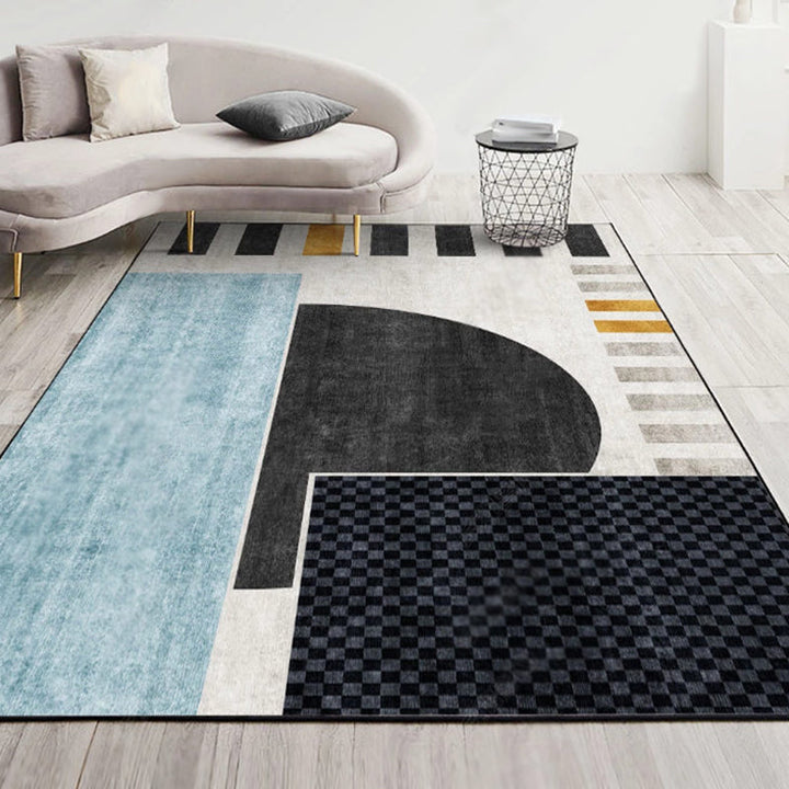 BowLift | Modernist Geometric Pattern Rug with Strips Multicolor Polyester Rug Non-Slip Back Washable Pet Friendly Carpet for Home