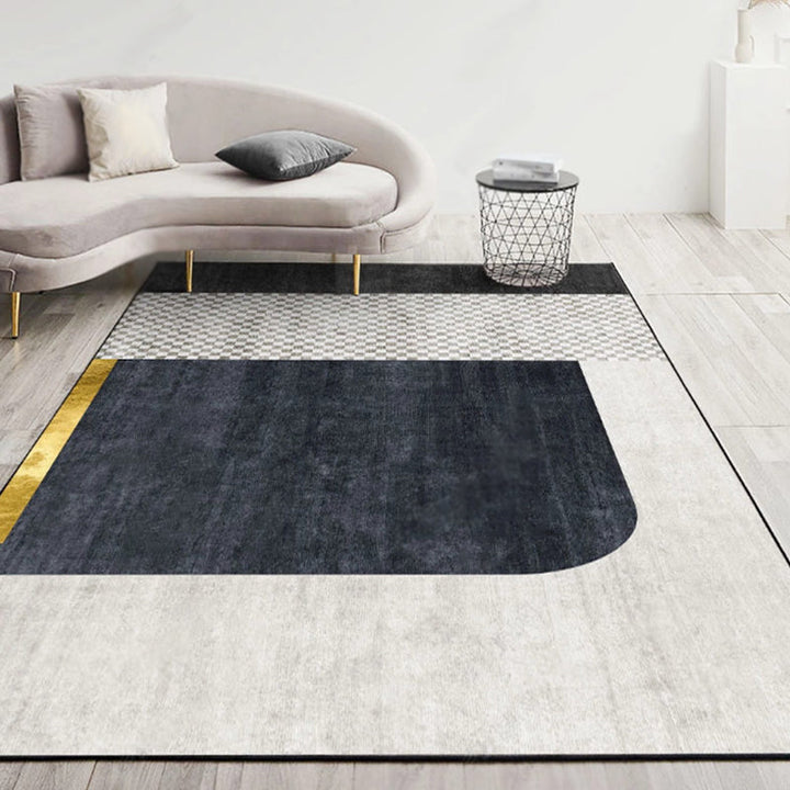 BowLift | Modernist Geometric Pattern Rug with Strips Multicolor Polyester Rug Non-Slip Back Washable Pet Friendly Carpet for Home