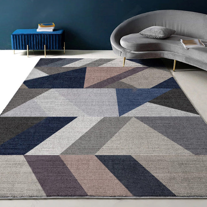 BowLift | Modernist Geometric Pattern Rug with Strips Multicolor Polyester Rug Non-Slip Back Washable Pet Friendly Carpet for Home