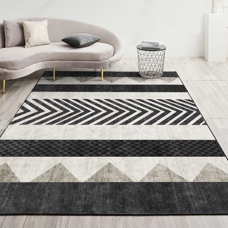 BowLift | Modernist Geometric Pattern Rug with Strips Multicolor Polyester Rug Non-Slip Back Washable Pet Friendly Carpet for Home