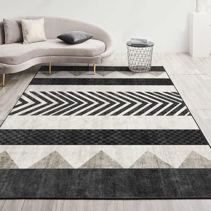 BowLift | Modernist Geometric Pattern Rug with Strips Multicolor Polyester Rug Non-Slip Back Washable Pet Friendly Carpet for Home
