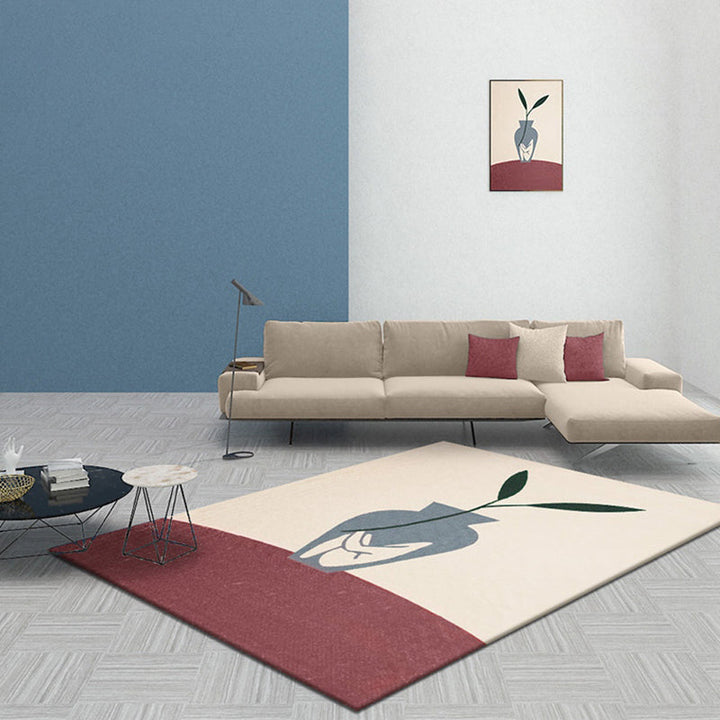 BowLift | Modernist Vase Pattern Rug Blue and Orange Polyester Rug Non-Slip Back Washable Pet-Friendly Rug for Home