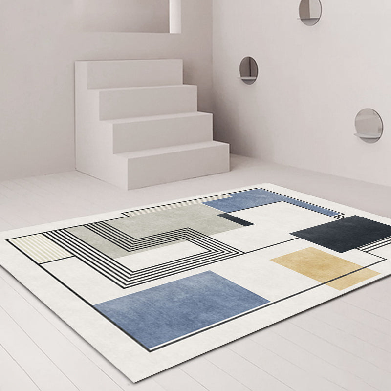 BowLift | Novelty Geometric Pattern Rug with Stripes Blue Polyester Rug Non-Slip Back Washable Pet-Friendly Rug for Home