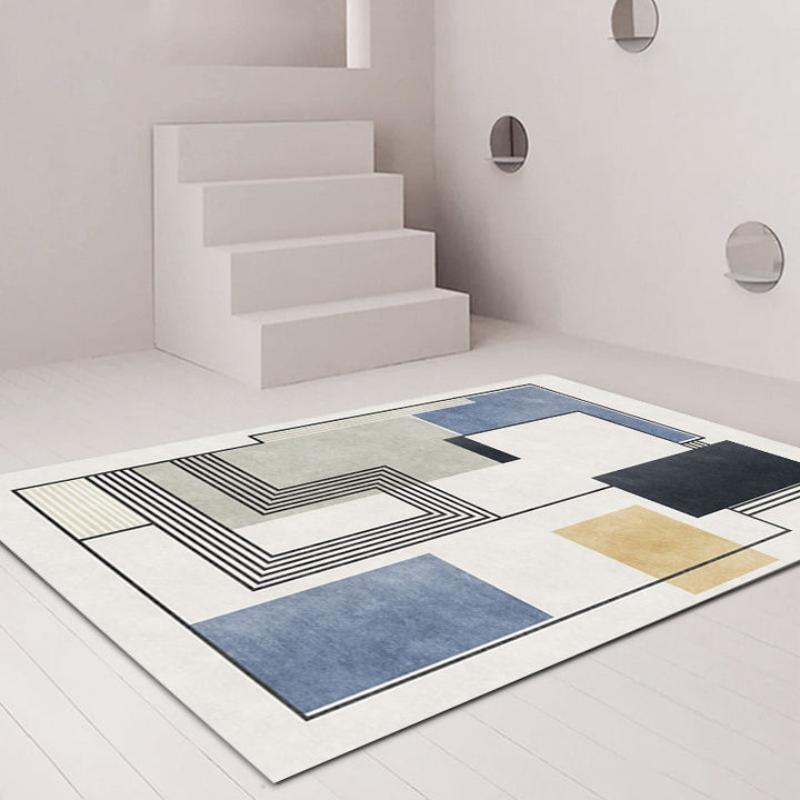 BowLift | Novelty Geometric Pattern Rug with Stripes Blue Polyester Rug Non-Slip Back Washable Pet-Friendly Rug for Home