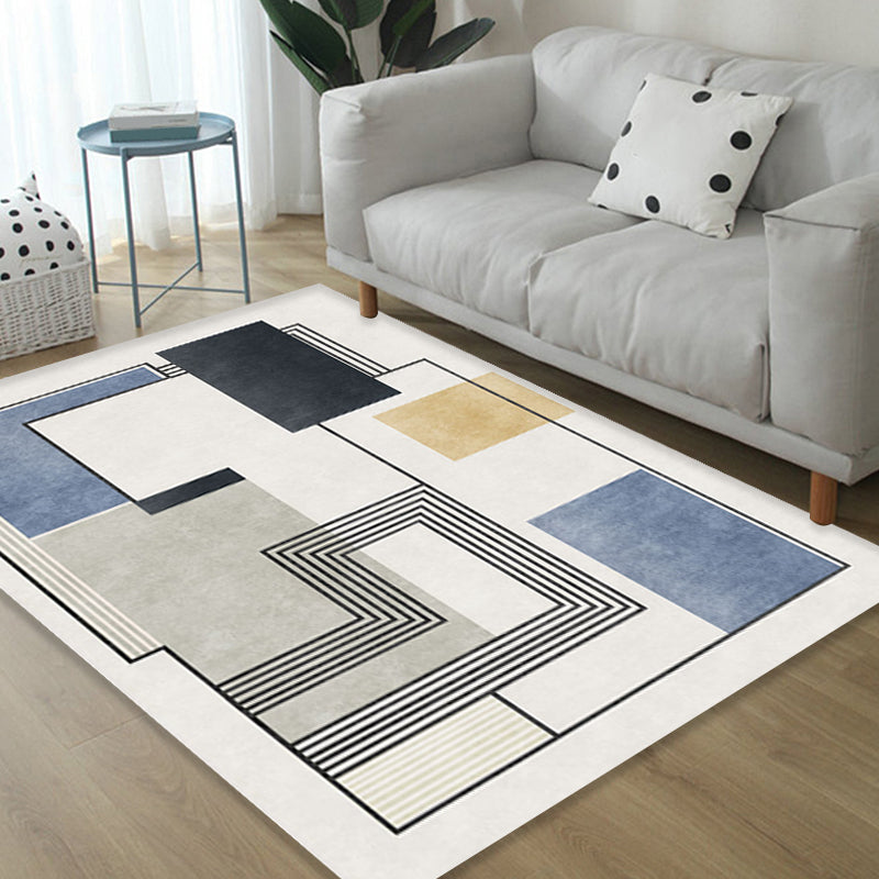 BowLift | Novelty Geometric Pattern Rug with Stripes Blue Polyester Rug Non-Slip Back Washable Pet-Friendly Rug for Home