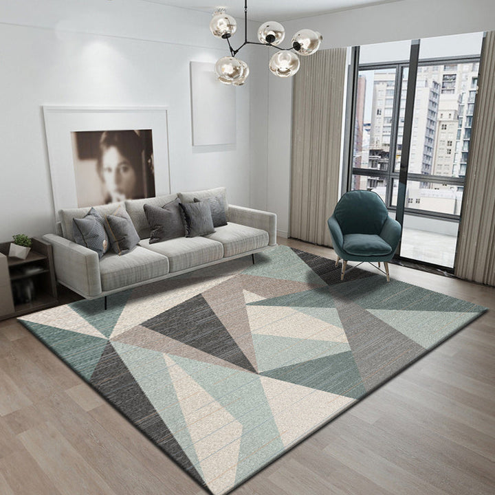 Modern geometric pattern rug Multicolored Polyester rug Non-slip backing Washable Pet-friendly flooring for bedroom | Bowlift