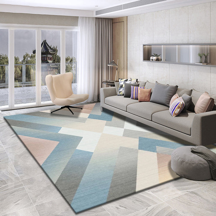 Modern geometric pattern rug Multicolored Polyester rug Non-slip backing Washable Pet-friendly flooring for bedroom | Bowlift