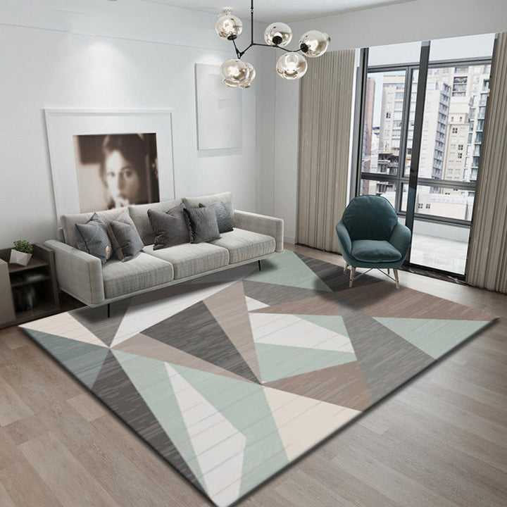 Modern geometric pattern rug Multicolored Polyester rug Non-slip backing Washable Pet-friendly flooring for bedroom | Bowlift