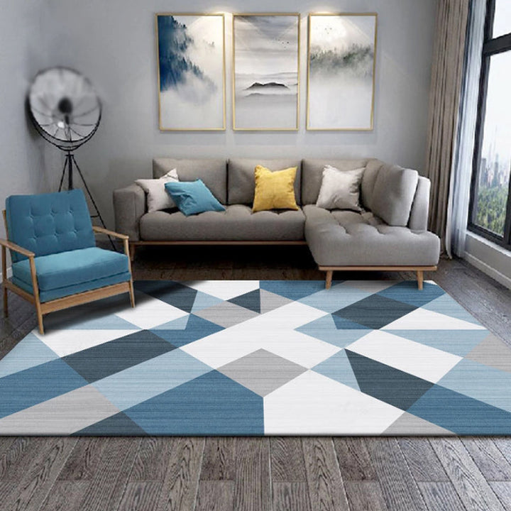 Modern geometric pattern rug Multicolored Polyester rug Non-slip backing Washable Pet-friendly flooring for bedroom | Bowlift