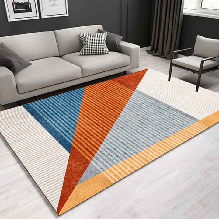 Casual contemporary rug Multicolor geometric and striped pattern rug washable pet-friendly non-slip rug for the living room | Bowlift